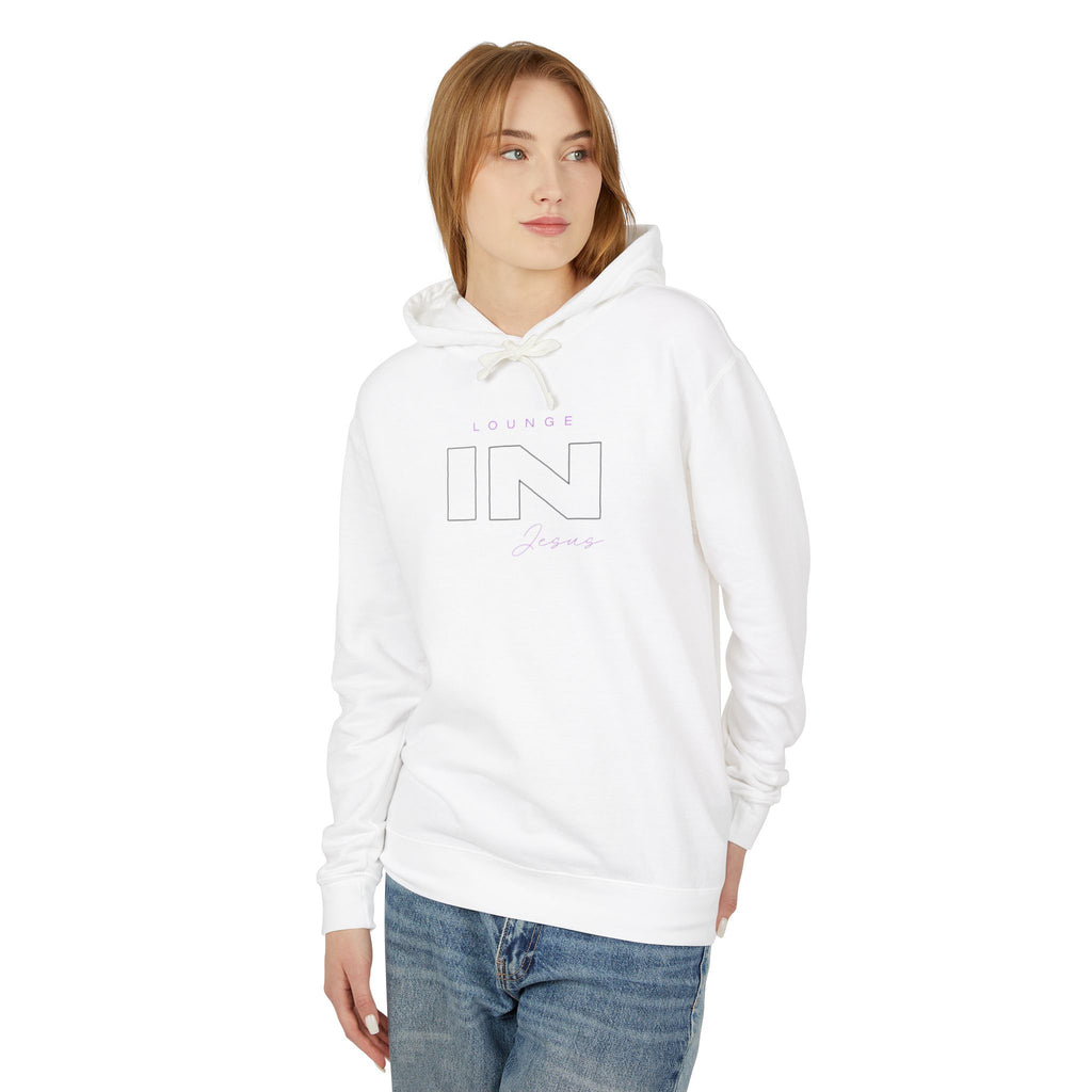 Lounge IN Jesus Unisex Lightweight Hooded Sweatshirt