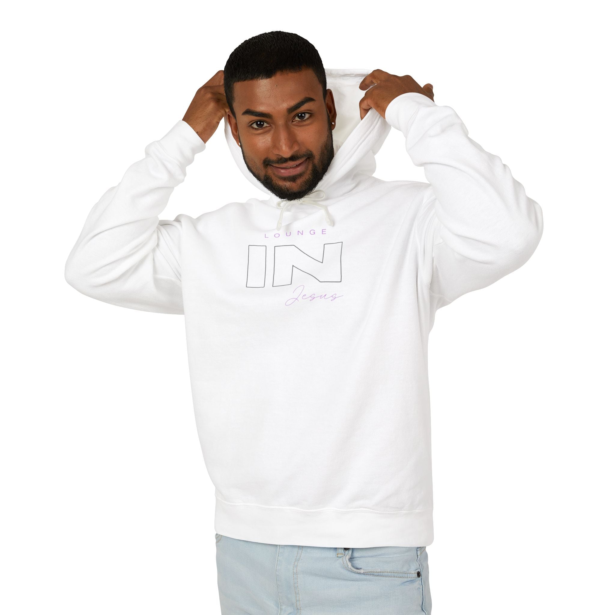 Lounge IN Jesus Unisex Lightweight Hooded Sweatshirt